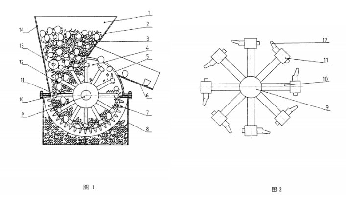 可排石锤刀式土壤破碎机的结构示意